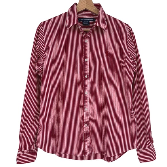 Ralph Lauren Tops - Ralph Lauren Sport Women's Red Striped Button Down Shirt Sz 14 Cotton
